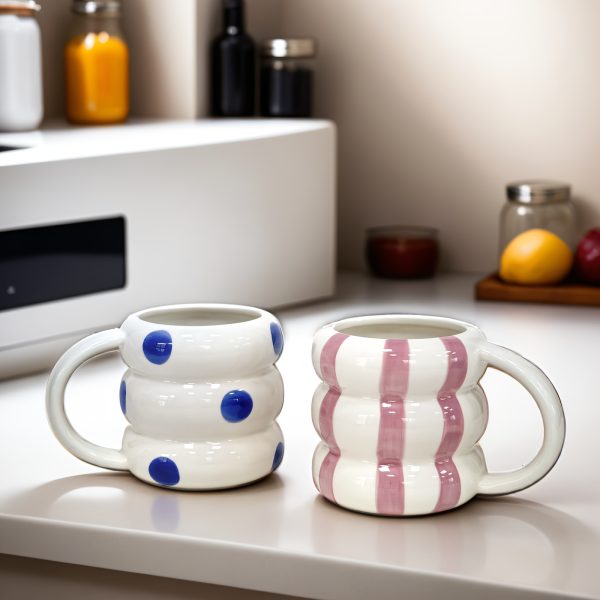 1pc, 16.91oz Large Capacity Lovely Circle Ceramic Cups, Creative Couple Cups, Coffee Cups, Milk Cups, Hot Chocolate, Polka Dots And Striped Patterns for Hot And Cold Drinks, Valentine'S Day, Christmas, Gatherings, Parties, Holiday Gifts