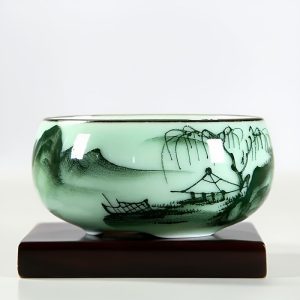 1pc 80ml 2.82oz Traditional Celadon Hand-painted Landscape Teacup Ceramic for Lotus Carp Tea Set Double-fish Chinese Tea Master Cup - Image 12