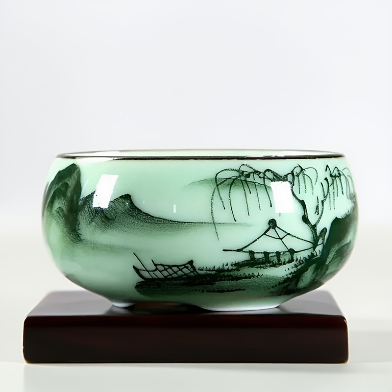 1pc 80ml 2.82oz Traditional Celadon Hand-painted Landscape Teacup Ceramic for Lotus Carp Tea Set Double-fish Chinese Tea Master Cup - Image 12