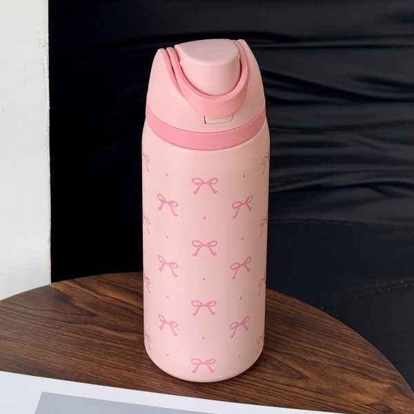 32Oz Cute Polka Dot Bow Print Stainless Steel Insulated Water Bottle - Portable Travel Cup for Hot & Cold Drinks, Easy to Clean, Perfect Gift for Christmas, Valentine'S Day, Back to School, Thanksgiving, Mother'S Day, And Birthdays