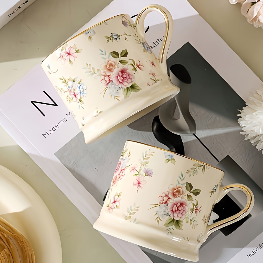 A European-Style Light Luxury Floral Mug, a High-Quality Vintage Coffee Cup for Home Use, an Instagram-Style Gilded Ceramic Cup for Afternoon Tea, a Breakfast Milk Cup, an Office Water Cup, And a Summer Ice Cola Cup Or Iced Water Cup - Image 5