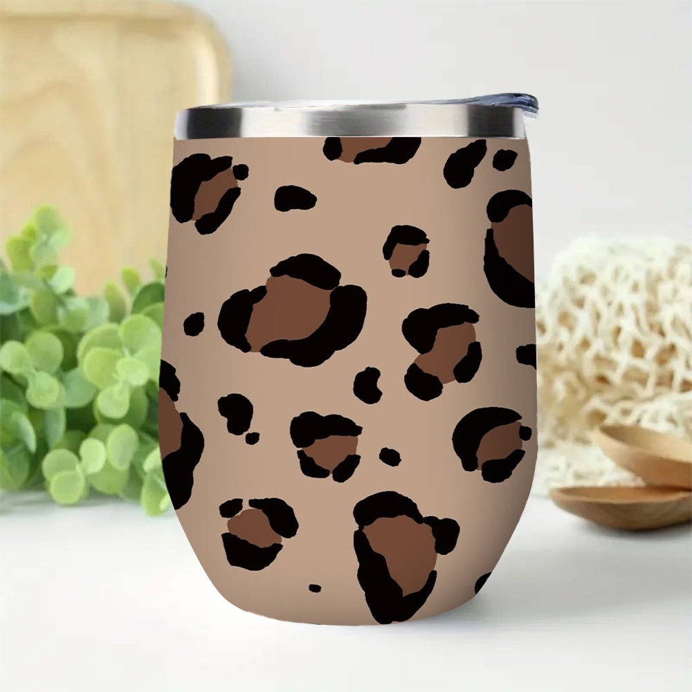 Leopard Print 12 Ounce Stainless Steel Insulated Water Cup Leak Proof, Reusable Eggshell Design, Suitable for Coffee, Wine and Cocktails Perfect for Home and Outdoor Use - Image 4