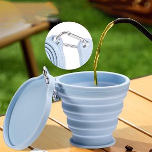 1 Foldable Silicone Water Cup, a Portable Travel Rinse Cup with Lid, Heat-resistant Tea Cup, Beverage Cup, Featuring a Carabiner Design for Hanging on Backpacks. Suitable for Camping, Outdoor Activities, Hiking, Cycling, Parties, Etc. - Image 3
