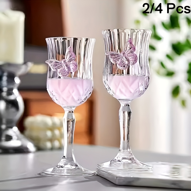 2/4pcs Set Single Butterfly Design Glass Goblets, Bow Design Glass Wine Glasses, Cute Tulip-Shaped Red Wine Glasses, Suitable for Family Gatherings, Parties, Weddings, Wine Tasting, Reusable and Easy to Clean - Image 2
