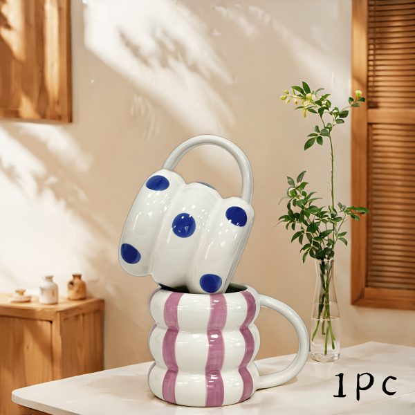 1pc, 16.91oz Large Capacity Lovely Circle Ceramic Cups, Creative Couple Cups, Coffee Cups, Milk Cups, Hot Chocolate, Polka Dots And Striped Patterns for Hot And Cold Drinks, Valentine'S Day, Christmas, Gatherings, Parties, Holiday Gifts