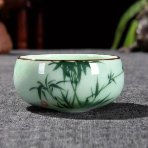 1pc 80ml 2.82oz Traditional Celadon Hand-painted Landscape Teacup Ceramic for Lotus Carp Tea Set Double-fish Chinese Tea Master Cup - Image 4