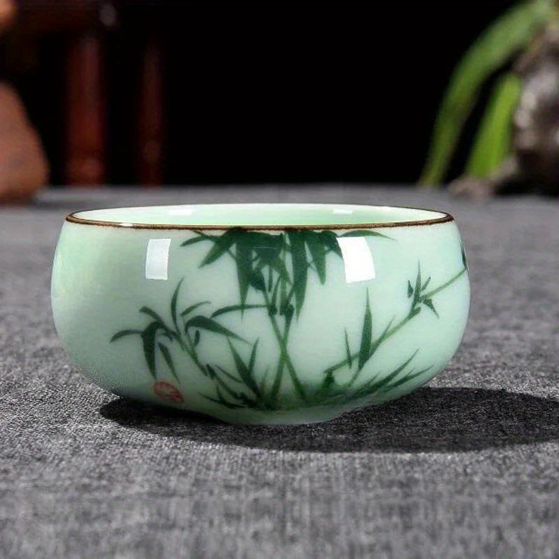 1pc 80ml 2.82oz Traditional Celadon Hand-painted Landscape Teacup Ceramic for Lotus Carp Tea Set Double-fish Chinese Tea Master Cup - Image 4