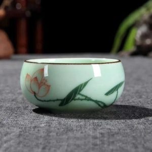 1pc 80ml 2.82oz Traditional Celadon Hand-painted Landscape Teacup Ceramic for Lotus Carp Tea Set Double-fish Chinese Tea Master Cup - Image 6
