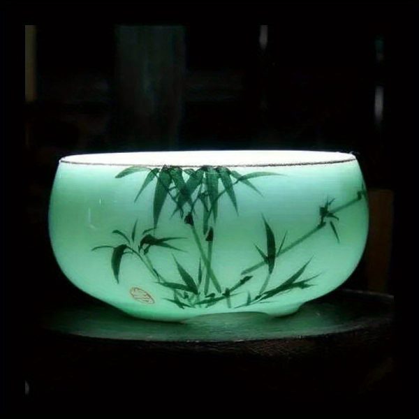 1pc 80ml 2.82oz Traditional Celadon Hand-painted Landscape Teacup Ceramic for Lotus Carp Tea Set Double-fish Chinese Tea Master Cup