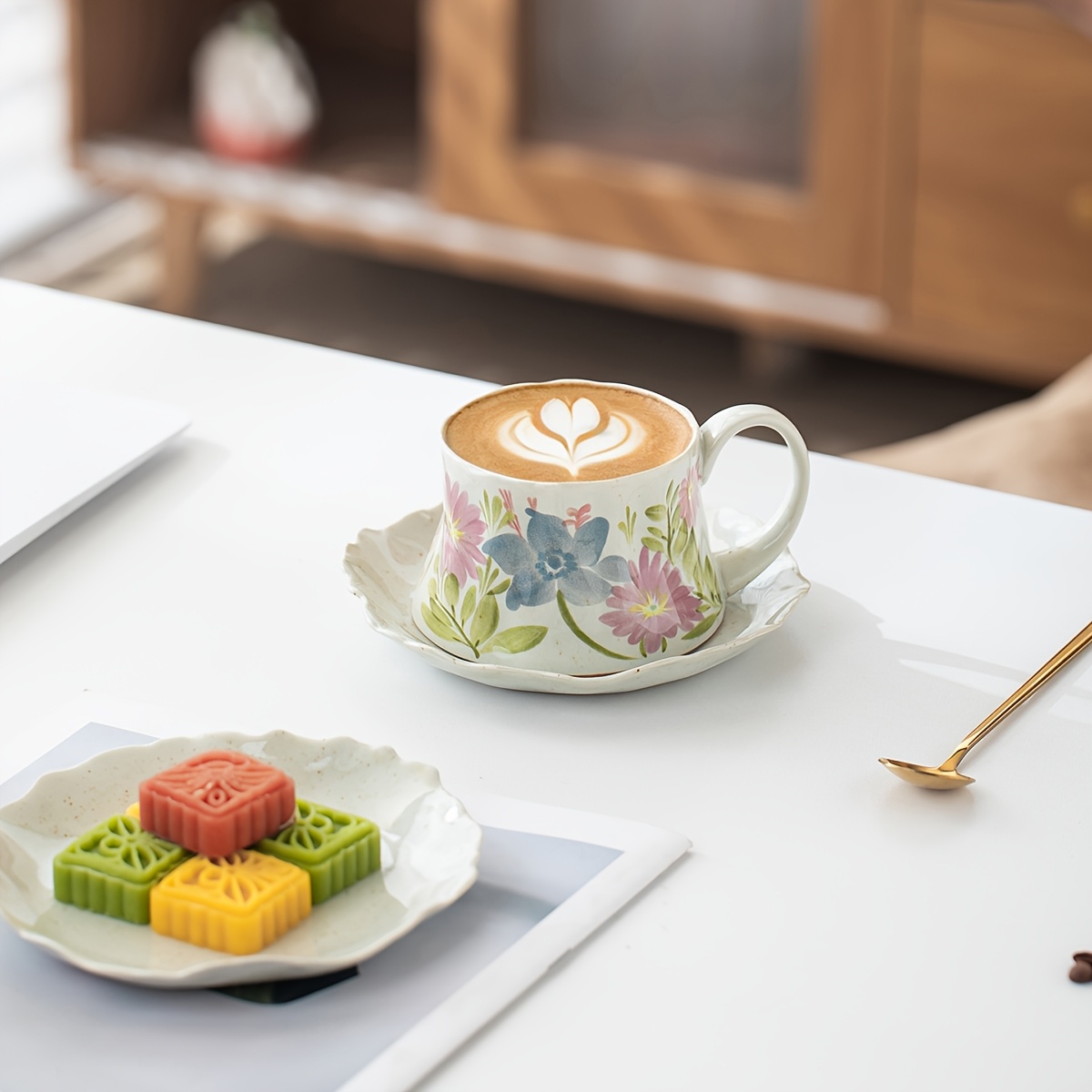 Vintage Kiln-Transformed Coffee Cup, Hand-Painted Floral Mug, Ceramic Latte Cup with Saucer, Latte Art Cup, 5.41oz 7.44oz, Afternoon Tea Tea Set - Image 12