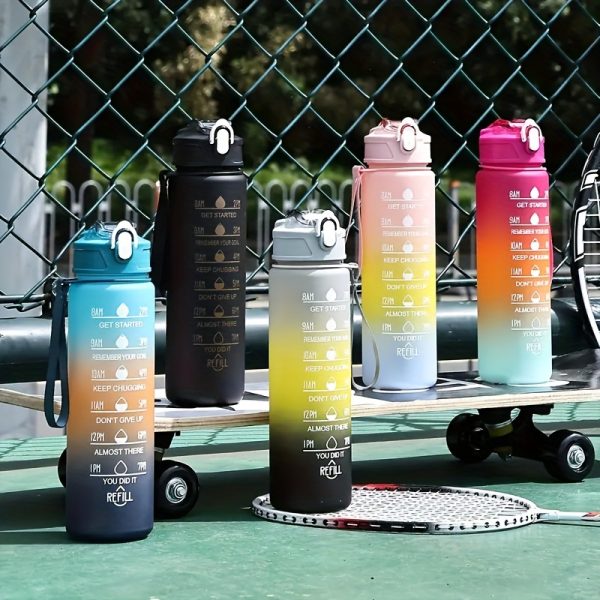 1pc Gradient Sports Water Bottle with Straw & Time Marker - Leakproof, Motivational Polycarbonate Cup - For Men & Women - Perfect for Outdoor Fitness, Hiking, Camping, Gym Activities & Travel - Ideal Gift for Athletes & Fitness Enthusiasts