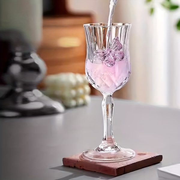 2/4pcs Set Single Butterfly Design Glass Goblets, Bow Design Glass Wine Glasses, Cute Tulip-Shaped Red Wine Glasses, Suitable for Family Gatherings, Parties, Weddings, Wine Tasting, Reusable and Easy to Clean