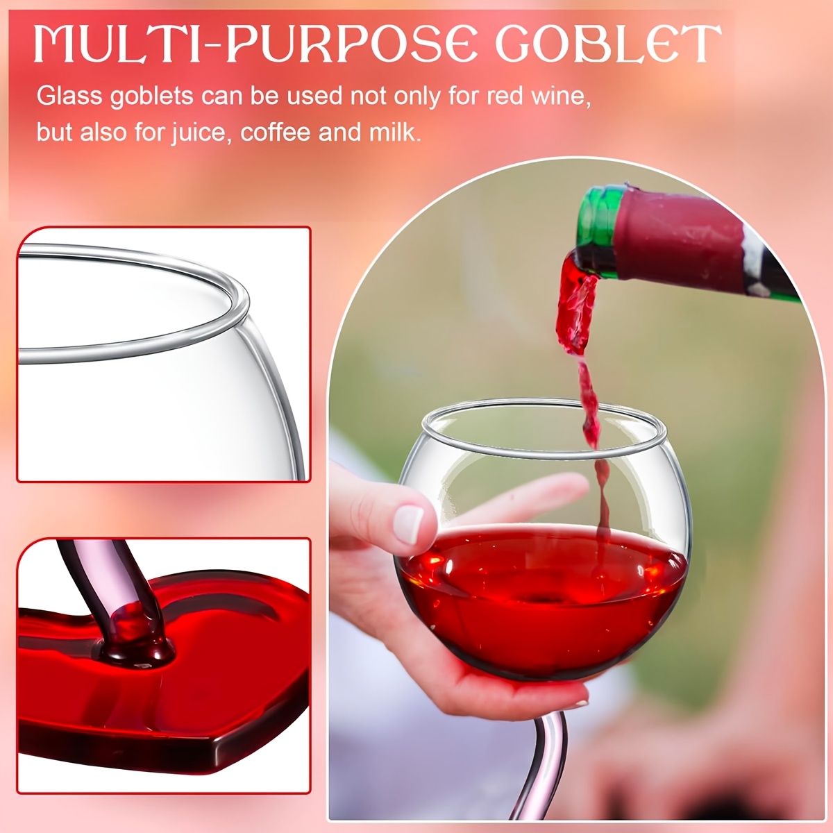 1 Heart-Shaped Wine Glass, Cute Pink Wine Glass, Suitable for Girlfriend, Women, Birthday, Wedding Anniversary, Valentine