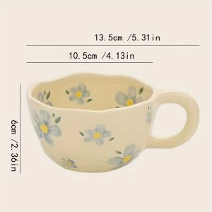 8.5oz Milky Yellow Ceramic Tulip Mug - Hand Pinched Irregular Coffee Cup, Matcha Tea Cup, Oatmeal Cup, Small Flower Breakfast Cup, Reusable for Home, Office or Cafe, Gift for Birthdays, Christmas, Halloween, Easter, Youngster's Day - Image 6
