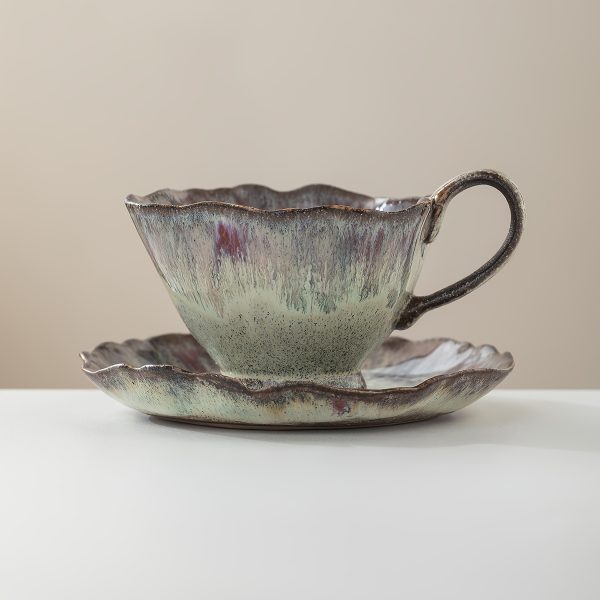 Vintage Kiln-Transformed Coffee Cup, Hand-Painted Floral Mug, Ceramic Latte Cup with Saucer, Latte Art Cup, 5.41oz 7.44oz, Afternoon Tea Tea Set