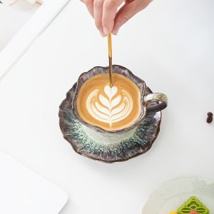 Vintage Kiln-Transformed Coffee Cup, Hand-Painted Floral Mug, Ceramic Latte Cup with Saucer, Latte Art Cup, 5.41oz 7.44oz, Afternoon Tea Tea Set - Image 5