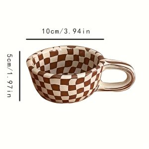 1pc Checkered Mug, High Aesthetic Creative Niche Design Ceramic Mug, Milk Cup, Suitable for Home Decor, Breakfast Cup, Afternoon Tea Coffee, Restaurant Cafe, Latte Art Cup, Gift - Image 3