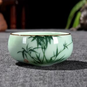 1pc 80ml 2.82oz Traditional Celadon Hand-painted Landscape Teacup Ceramic for Lotus Carp Tea Set Double-fish Chinese Tea Master Cup - Image 11
