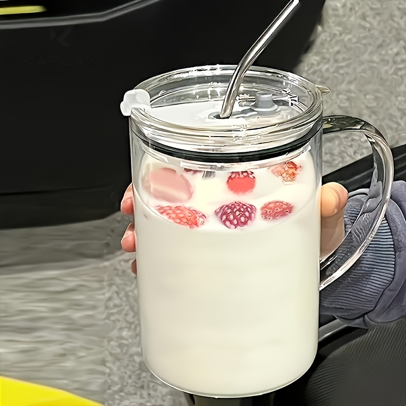 Straw Glass Drinking Cup with Lid Ladies Birthday Gift Gift Fashion Things Coffee Lover Gift Creative Bridesmaid Wedding Gift Glass Tumbler Cup Her Gift with Straw, Large Capacity, Cute - Image 1