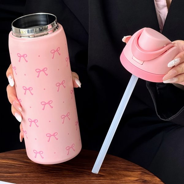 32Oz Cute Polka Dot Bow Print Stainless Steel Insulated Water Bottle - Portable Travel Cup for Hot & Cold Drinks, Easy to Clean, Perfect Gift for Christmas, Valentine'S Day, Back to School, Thanksgiving, Mother'S Day, And Birthdays