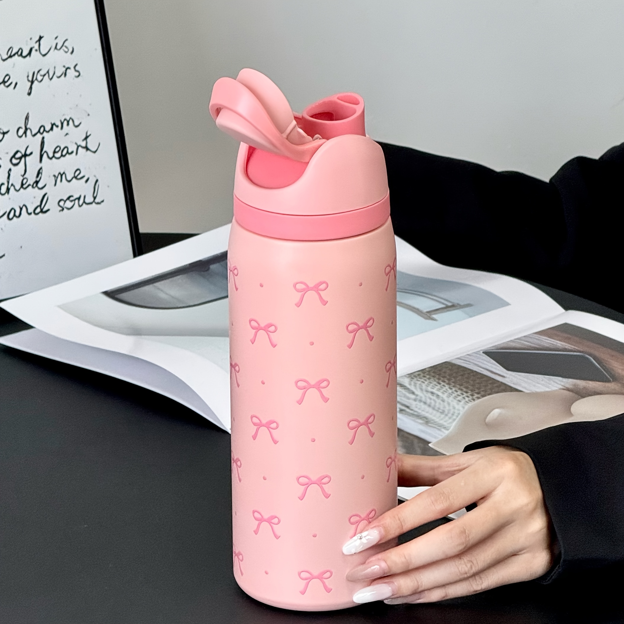 32Oz Cute Polka Dot Bow Print Stainless Steel Insulated Water Bottle - Portable Travel Cup for Hot & Cold Drinks, Easy to Clean, Perfect Gift for Christmas, Valentine