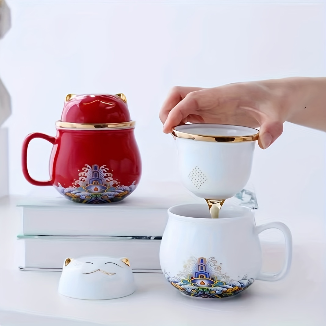 Ceramic Cat Cup with Portable Bag - Reusable, Insulated, Floral Design, Machine Washable, Ideal for Travel, Perfect for Home or Office Use, Ceramic Cup with Lid, | Floral Design Cup | Ceramic Cup - Image 3