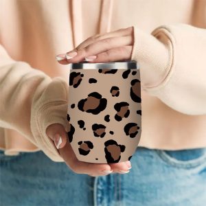 Leopard Print 12 Ounce Stainless Steel Insulated Water Cup Leak Proof, Reusable Eggshell Design, Suitable for Coffee, Wine and Cocktails Perfect for Home and Outdoor Use - Image 6
