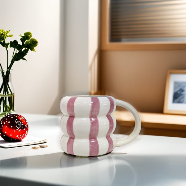 1pc, 16.91oz Large Capacity Lovely Circle Ceramic Cups, Creative Couple Cups, Coffee Cups, Milk Cups, Hot Chocolate, Polka Dots And Striped Patterns for Hot And Cold Drinks, Valentine'S Day, Christmas, Gatherings, Parties, Holiday Gifts
