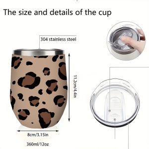 Leopard Print 12 Ounce Stainless Steel Insulated Water Cup Leak Proof, Reusable Eggshell Design, Suitable for Coffee, Wine and Cocktails Perfect for Home and Outdoor Use - Image 3