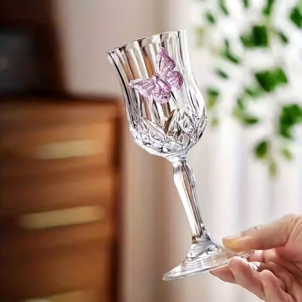 2/4pcs Set Single Butterfly Design Glass Goblets, Bow Design Glass Wine Glasses, Cute Tulip-Shaped Red Wine Glasses, Suitable for Family Gatherings, Parties, Weddings, Wine Tasting, Reusable and Easy to Clean