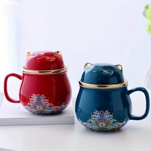 Ceramic Cat Cup with Portable Bag - Reusable, Insulated, Floral Design, Machine Washable, Ideal for Travel, Perfect for Home or Office Use, Ceramic Cup with Lid, | Floral Design Cup | Ceramic Cup - Image 10
