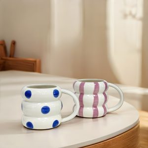 1pc, 16.91oz Large Capacity Lovely Circle Ceramic Cups, Creative Couple Cups, Coffee Cups, Milk Cups, Hot Chocolate, Polka Dots And Striped Patterns for Hot And Cold Drinks, Valentine'S Day, Christmas, Gatherings, Parties, Holiday Gifts - Image 2