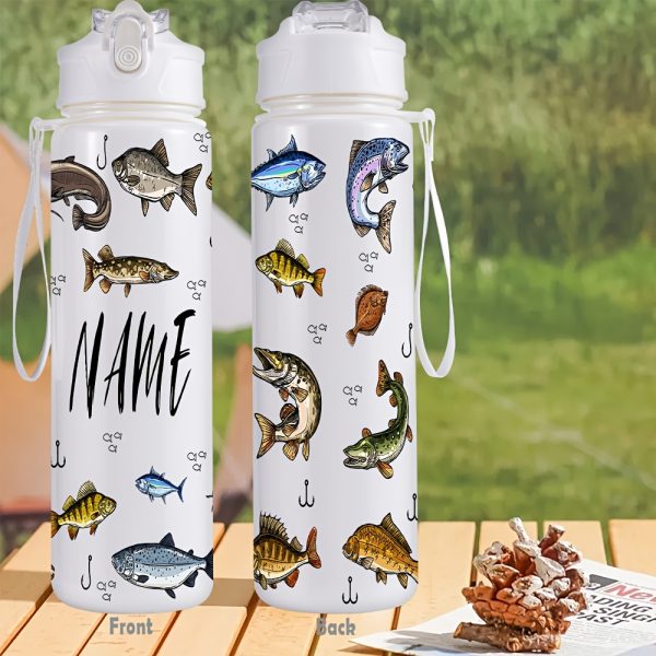 1pc of a 26Oz (760Ml) Personalized Sports Water Bottle with a Straw, Perfect for Gym Workouts And Outdoor Activities. an Ideal Summer Gift for Loved Ones, It'S Also a Great Option for Outdoor Sports Fans, Featuring a Fish Pattern Design
