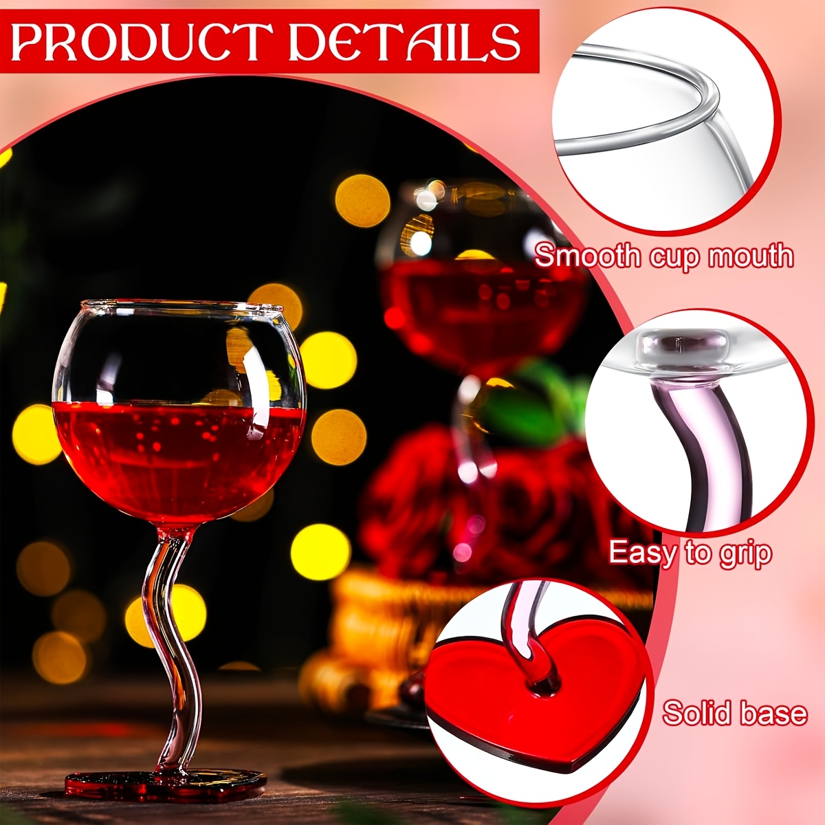 1 Heart-Shaped Wine Glass, Cute Pink Wine Glass, Suitable for Girlfriend, Women, Birthday, Wedding Anniversary, Valentine