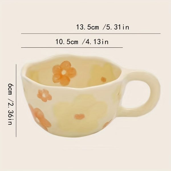 8.5oz Milky Yellow Ceramic Tulip Mug - Hand Pinched Irregular Coffee Cup, Matcha Tea Cup, Oatmeal Cup, Small Flower Breakfast Cup, Reusable for Home, Office or Cafe, Gift for Birthdays, Christmas, Halloween, Easter, Youngster's Day
