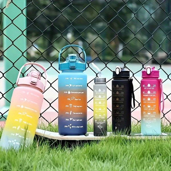 1pc Gradient Sports Water Bottle with Straw & Time Marker - Leakproof, Motivational Polycarbonate Cup - For Men & Women - Perfect for Outdoor Fitness, Hiking, Camping, Gym Activities & Travel - Ideal Gift for Athletes & Fitness Enthusiasts