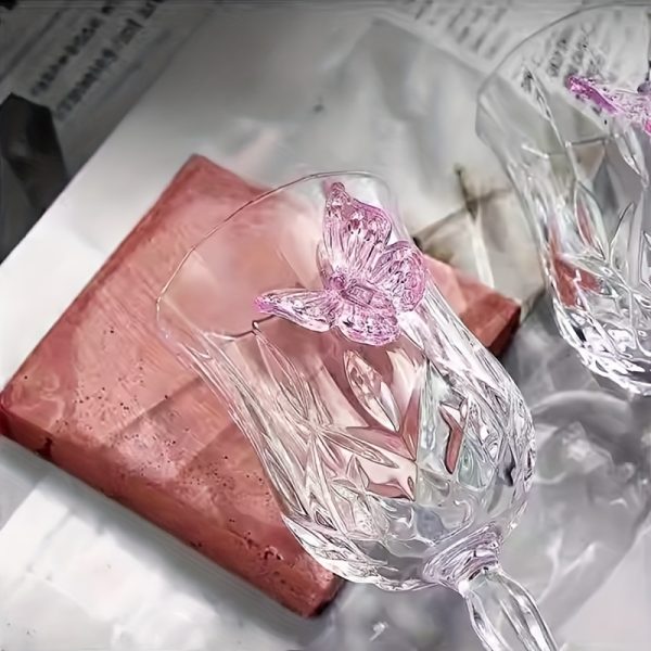 2/4pcs Set Single Butterfly Design Glass Goblets, Bow Design Glass Wine Glasses, Cute Tulip-Shaped Red Wine Glasses, Suitable for Family Gatherings, Parties, Weddings, Wine Tasting, Reusable and Easy to Clean
