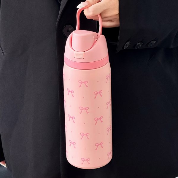 32Oz Cute Polka Dot Bow Print Stainless Steel Insulated Water Bottle - Portable Travel Cup for Hot & Cold Drinks, Easy to Clean, Perfect Gift for Christmas, Valentine'S Day, Back to School, Thanksgiving, Mother'S Day, And Birthdays