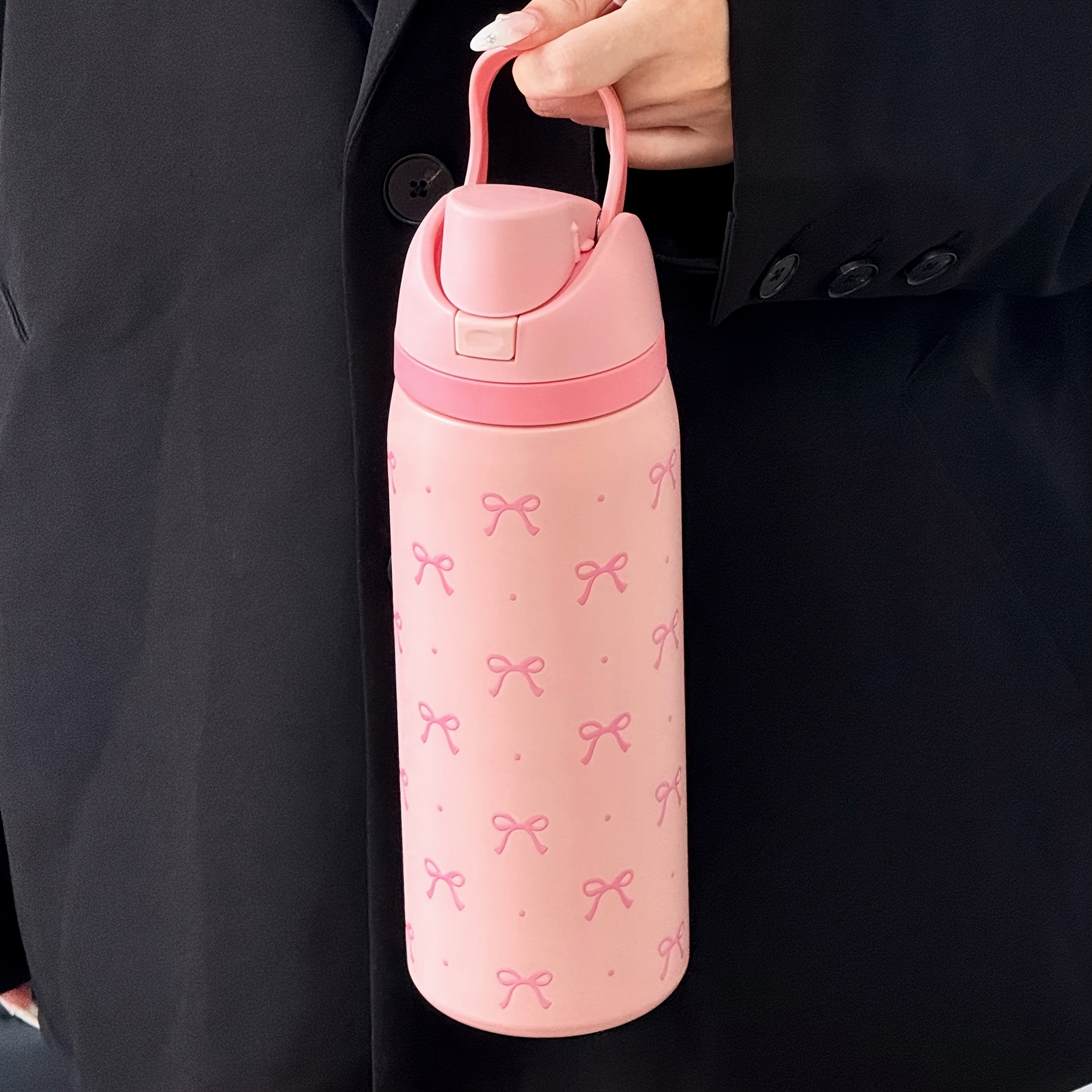 32Oz Cute Polka Dot Bow Print Stainless Steel Insulated Water Bottle - Portable Travel Cup for Hot & Cold Drinks, Easy to Clean, Perfect Gift for Christmas, Valentine