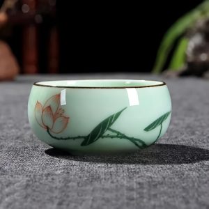 1pc 80ml 2.82oz Traditional Celadon Hand-painted Landscape Teacup Ceramic for Lotus Carp Tea Set Double-fish Chinese Tea Master Cup - Image 10