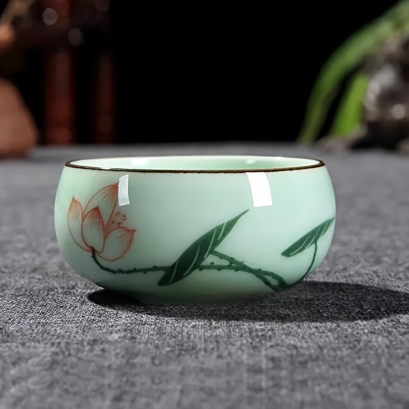 1pc 80ml 2.82oz Traditional Celadon Hand-painted Landscape Teacup Ceramic for Lotus Carp Tea Set Double-fish Chinese Tea Master Cup - Image 10