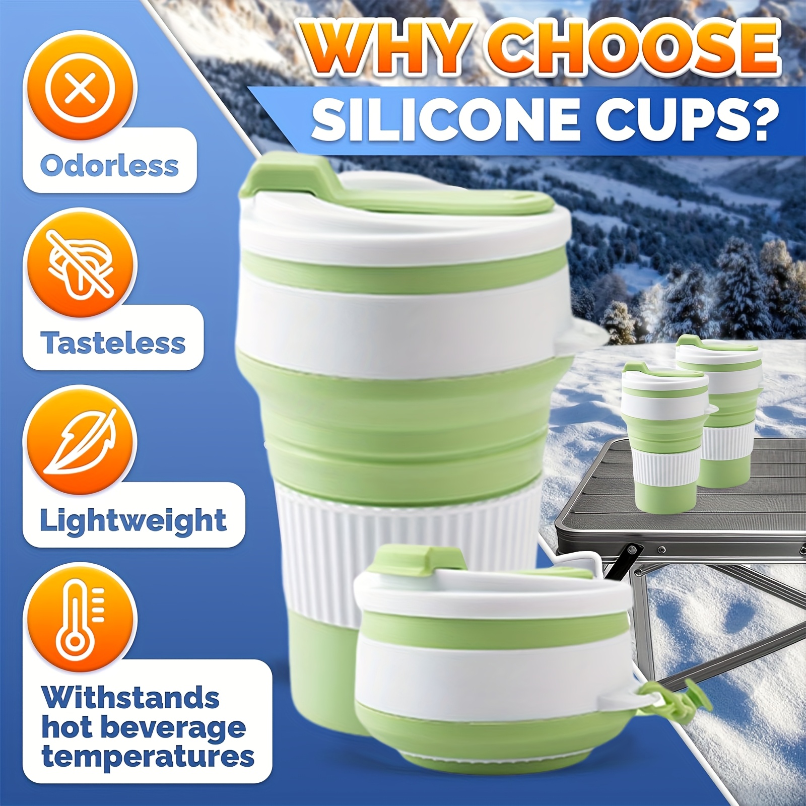 Silicone Collapsible Travel Water Cup, 4-Pack Collapsible Silicone Cups with Lids, Expandable Drinking Cup Set, Reusable Mugs for Camping, Hiking, Travel - Image 2