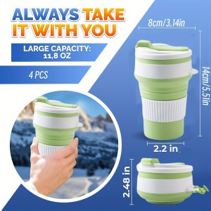 Silicone Collapsible Travel Water Cup, 4-Pack Collapsible Silicone Cups with Lids, Expandable Drinking Cup Set, Reusable Mugs for Camping, Hiking, Travel - Image 3