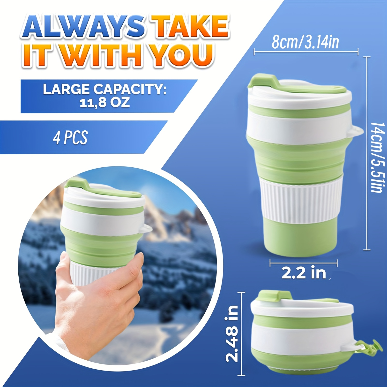 Silicone Collapsible Travel Water Cup, 4-Pack Collapsible Silicone Cups with Lids, Expandable Drinking Cup Set, Reusable Mugs for Camping, Hiking, Travel - Image 3