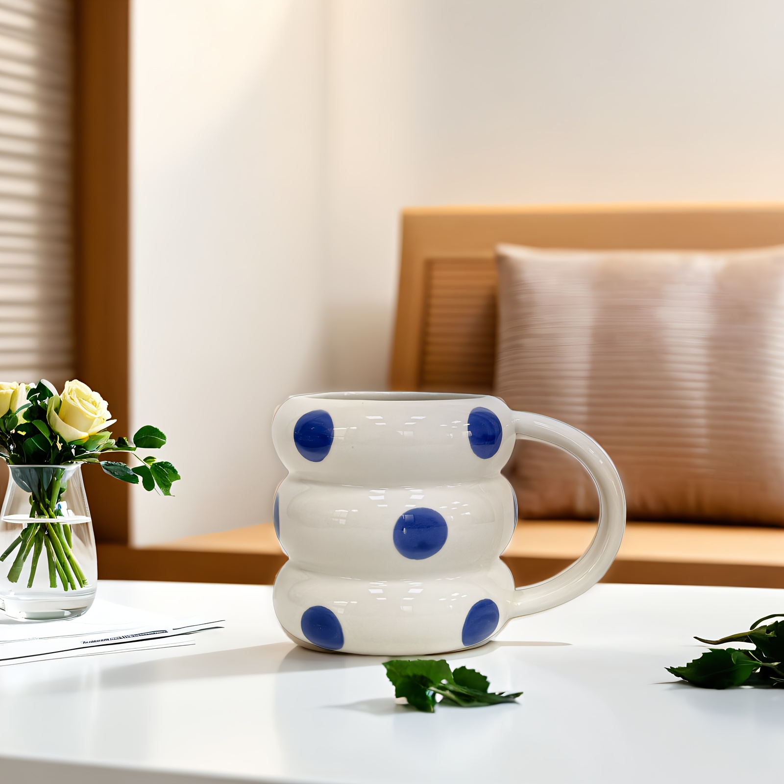1pc, 16.91oz Large Capacity Lovely Circle Ceramic Cups, Creative Couple Cups, Coffee Cups, Milk Cups, Hot Chocolate, Polka Dots And Striped Patterns for Hot And Cold Drinks, Valentine