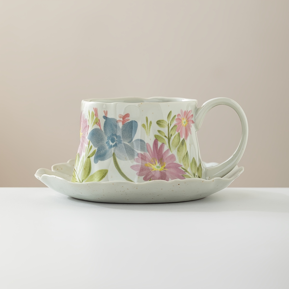 Vintage Kiln-Transformed Coffee Cup, Hand-Painted Floral Mug, Ceramic Latte Cup with Saucer, Latte Art Cup, 5.41oz 7.44oz, Afternoon Tea Tea Set - Image 9