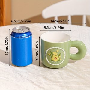 1pc Floral Pearl Mug - Cute Macaron Colors (White with Green Handles & Pink Rim), Insulated, Reusable, Perfect for Coffee, Tea, or Gifts, Hand Wash Only, Coffee Mug - Image 5