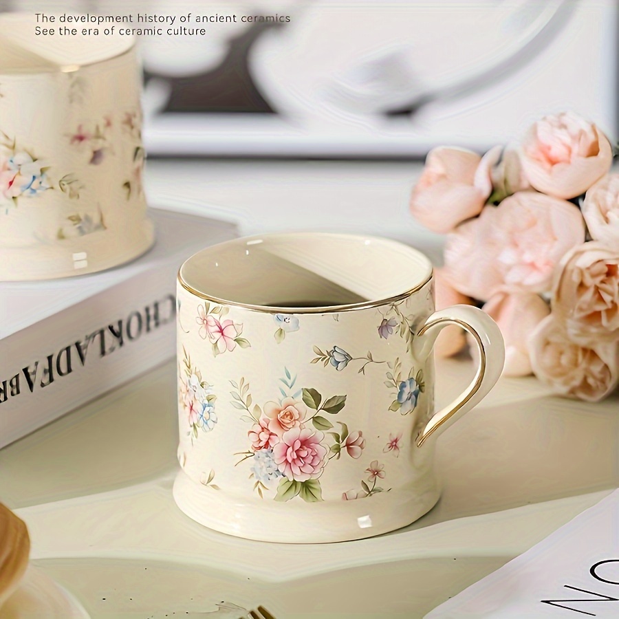 A European-Style Light Luxury Floral Mug, a High-Quality Vintage Coffee Cup for Home Use, an Instagram-Style Gilded Ceramic Cup for Afternoon Tea, a Breakfast Milk Cup, an Office Water Cup, And a Summer Ice Cola Cup Or Iced Water Cup - Image 4