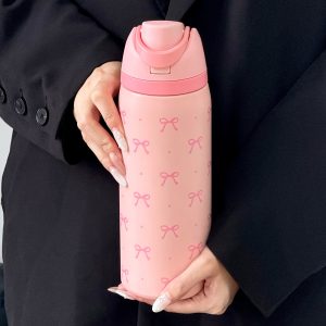 32Oz Cute Polka Dot Bow Print Stainless Steel Insulated Water Bottle - Portable Travel Cup for Hot & Cold Drinks, Easy to Clean, Perfect Gift for Christmas, Valentine'S Day, Back to School, Thanksgiving, Mother'S Day, And Birthdays