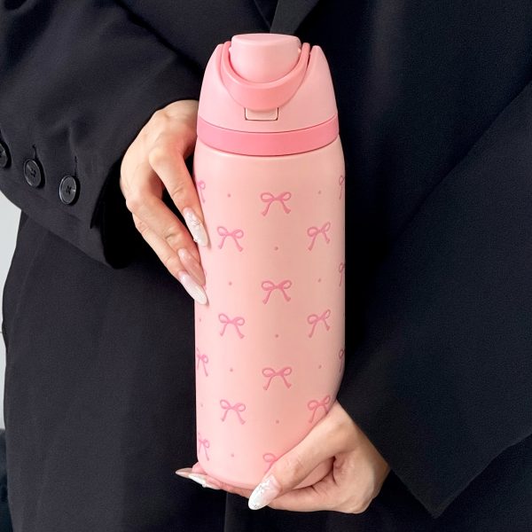 32Oz Cute Polka Dot Bow Print Stainless Steel Insulated Water Bottle - Portable Travel Cup for Hot & Cold Drinks, Easy to Clean, Perfect Gift for Christmas, Valentine'S Day, Back to School, Thanksgiving, Mother'S Day, And Birthdays